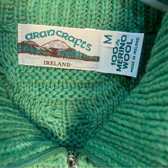 Aran Crafts Ireland 100% Wool Zip Up Cable Knit Cardigan Sweater - Picture 5 of 11